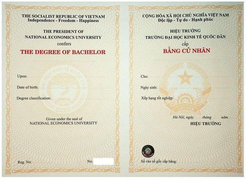 mẫu bằng cử nh&acirc;n đại học