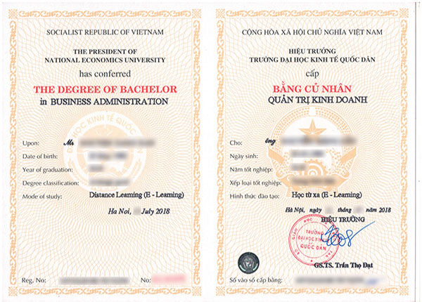 Mẫu bằng hệ đại học từ xa ng&agrave;nh Quản trị doanh nghiệp